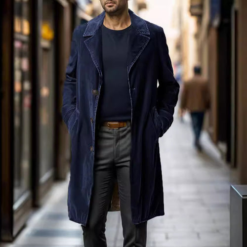 Herren eleganter Trenchcoat aus hochwertigem Gewebe mit praktischen Taschen Heidi-Mode