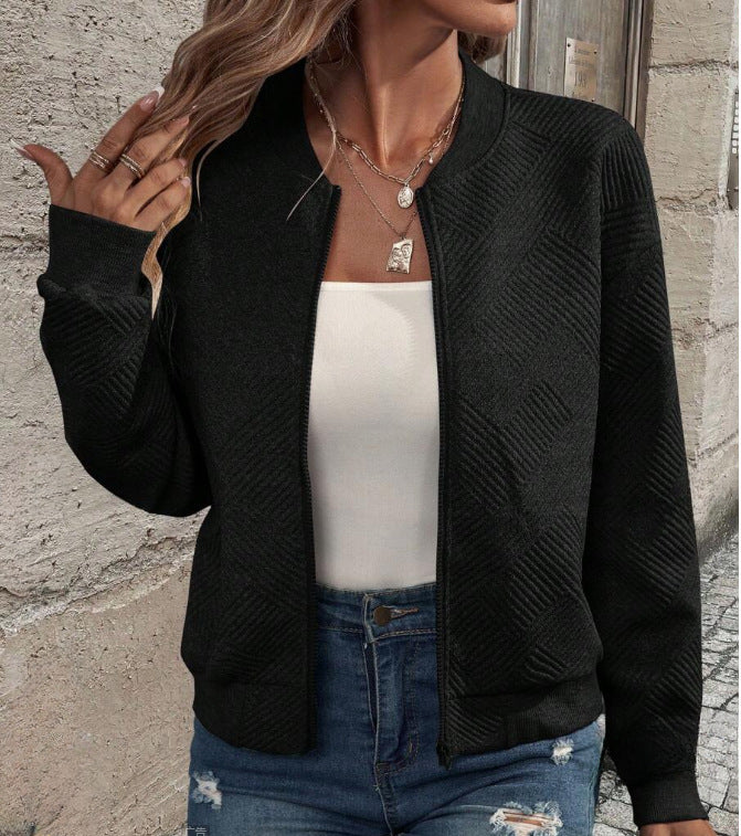 Damen lässige Zip-Jacke mit strukturiertem Design Heidi-Mode