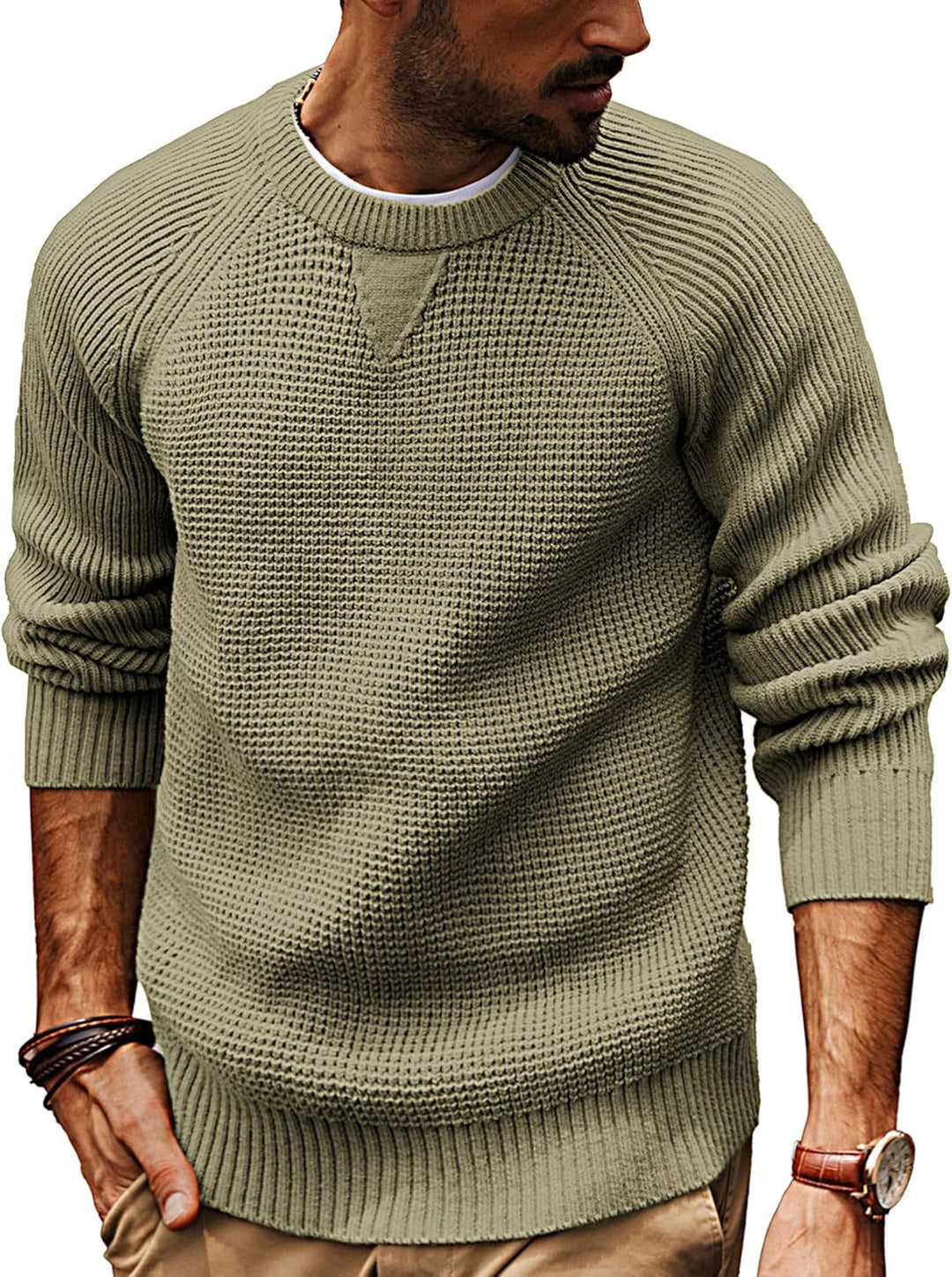 Herren lässiger Strickpullover mit strukturiertem Gewebemuster und Rundhalsausschnitt Heidi-Mode