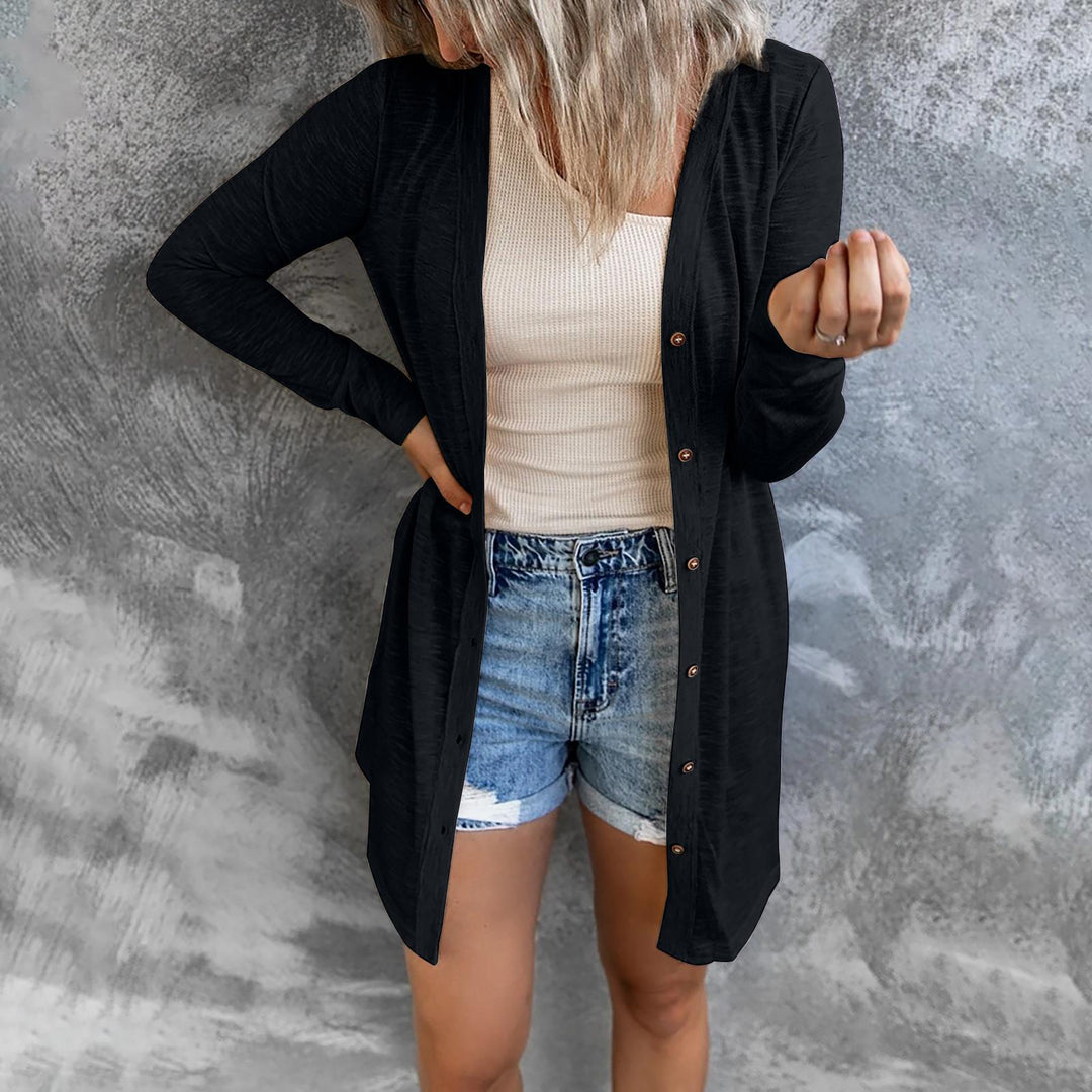 Damen Lange Strickjacke mit Knopfleiste und lässigem Schnitt Heidi-Mode