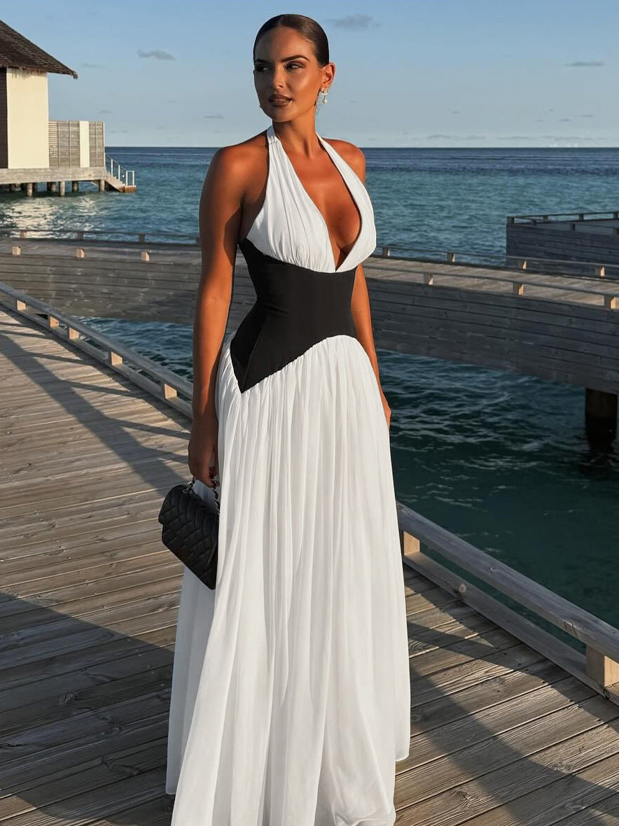 Damen Maxikleid mit tiefem V-Ausschnitt und elegantem Wickel-Design Heidi-Mode