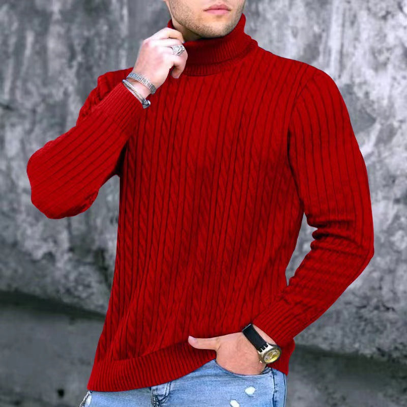 Herren Strickpullover mit modernem Rippmuster und hohem Kragen Heidi-Mode