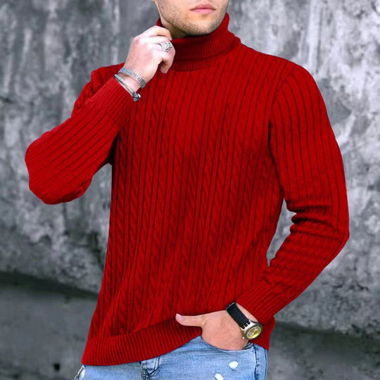 Herren Strickpullover mit modernem Rippmuster und hohem Kragen Heidi-Mode