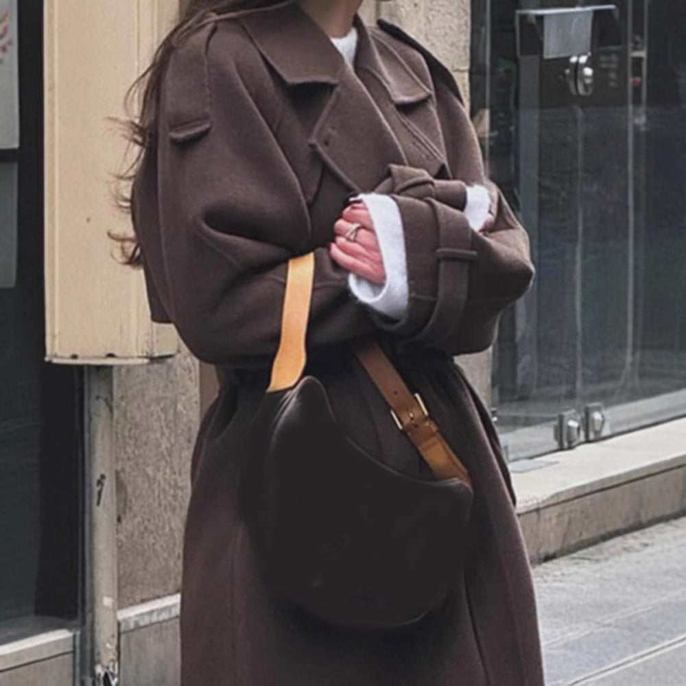 Damen zeitloser Trenchcoat aus hochwertigem Material mit gebundenem Gürtel Heidi-Mode