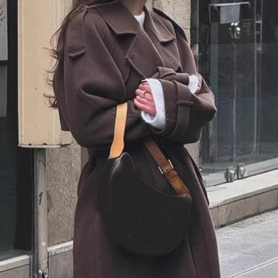 Damen zeitloser Trenchcoat aus hochwertigem Material mit gebundenem Gürtel Heidi-Mode