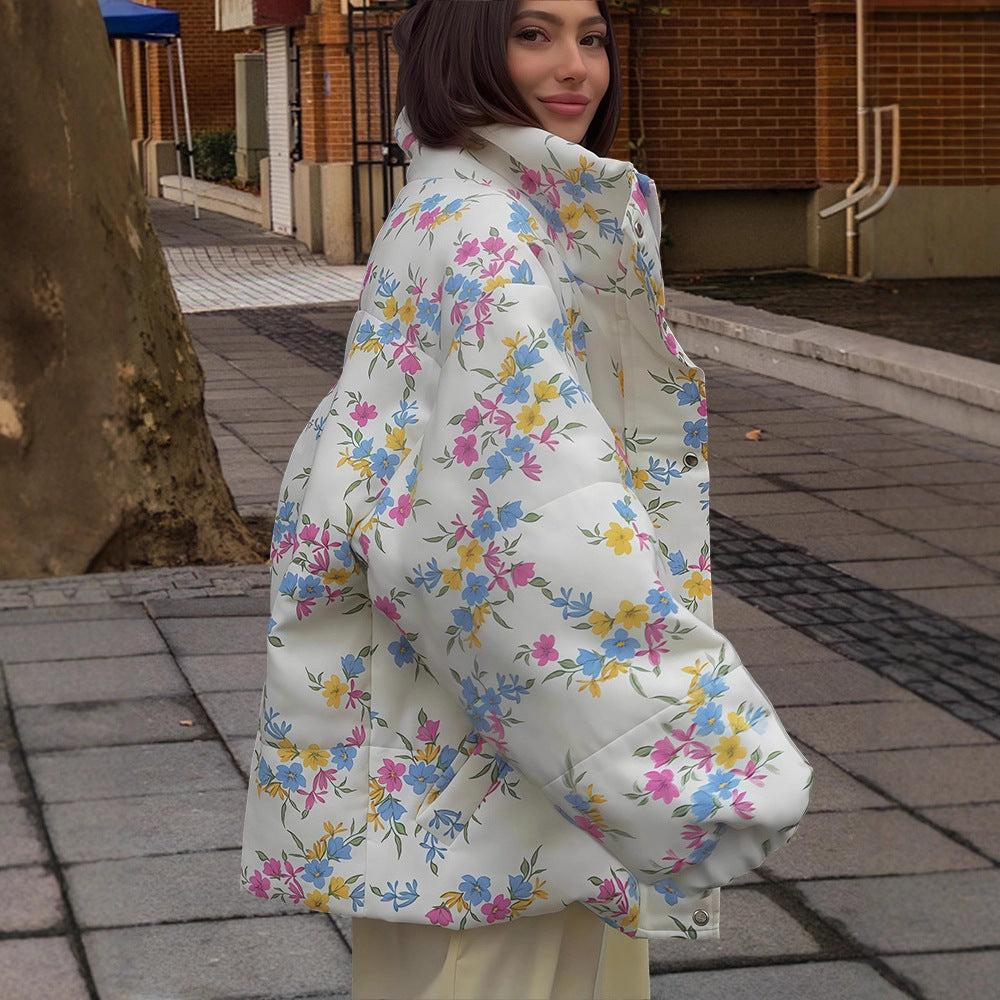 Damen Blumenmuster Übergröße Daunenjacke Heidi-Mode