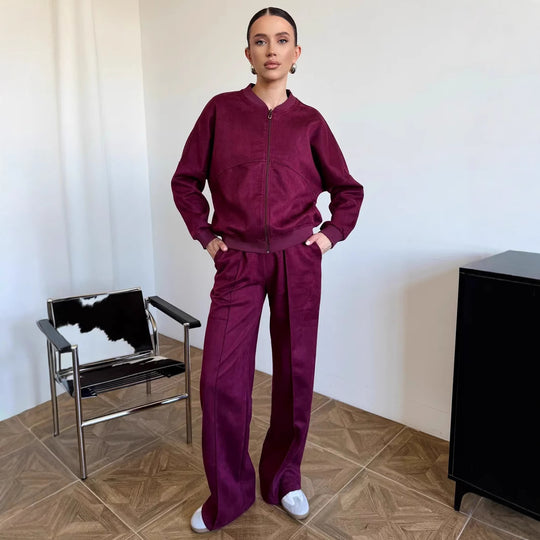 Damen Sportliche Loungewear-Jacke und weite Hose mit elastischem Bund Heidi-Mode