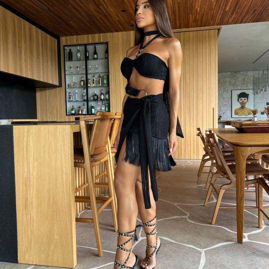 Damen Bikini-Set mit raffiniertem Fransenrock und verstellbaren Trägern Heidi-Mode