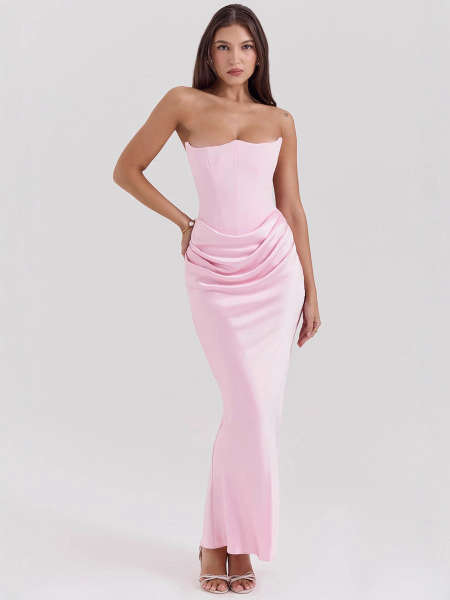 Damen Elegantes bodenlanges Kleid mit schimmerndem Taillenschnitt und gerafftem Rock Heidi-Mode