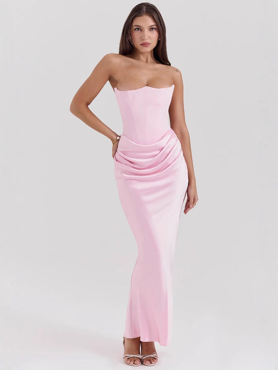 Damen Elegantes bodenlanges Kleid mit schimmerndem Taillenschnitt und gerafftem Rock Heidi-Mode
