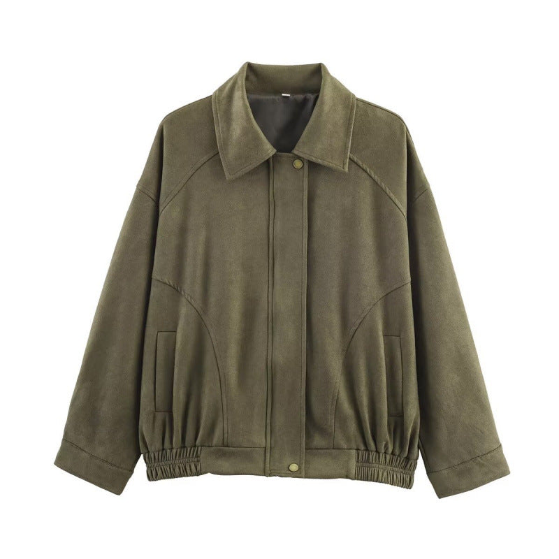 Damen Modische Kunstlederjacke mit elastischem Bund und Eingrifftaschen Heidi-Mode