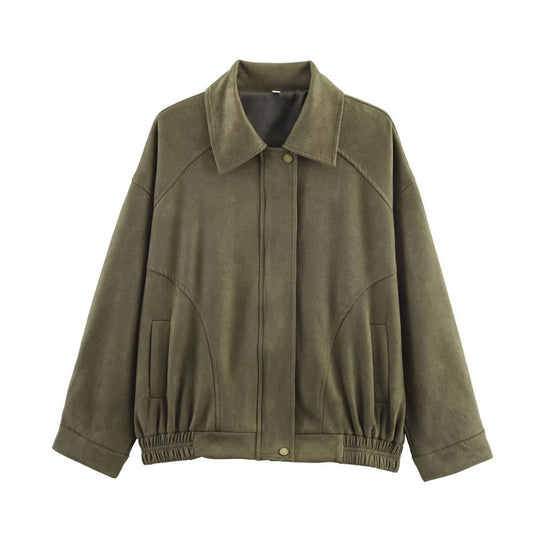 Damen Modische Kunstlederjacke mit elastischem Bund und Eingrifftaschen Heidi-Mode