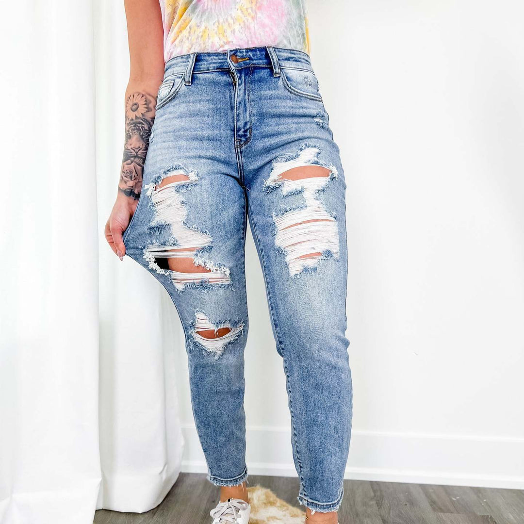 Damen Ripped Denim Jeans Heidi-Mode