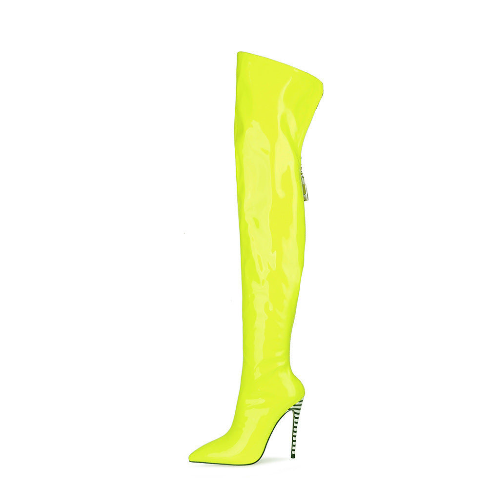 Femme Über-die-Knie Hochglanz Stiletto Stiefel Heidi-Mode