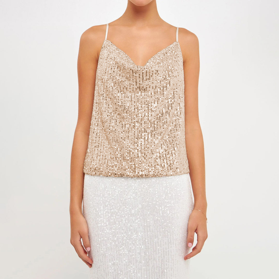 Damen Glitzerndes Spaghettiträgershirt mit V-Ausschnitt Heidi-Mode