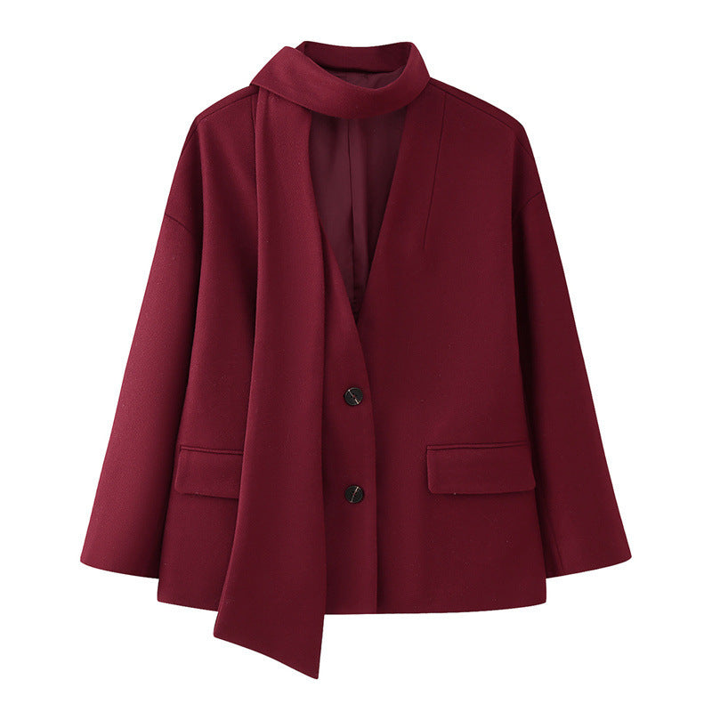 Damen modische Blazerjacke mit abnehmbarer Schalkragen Heidi-Mode