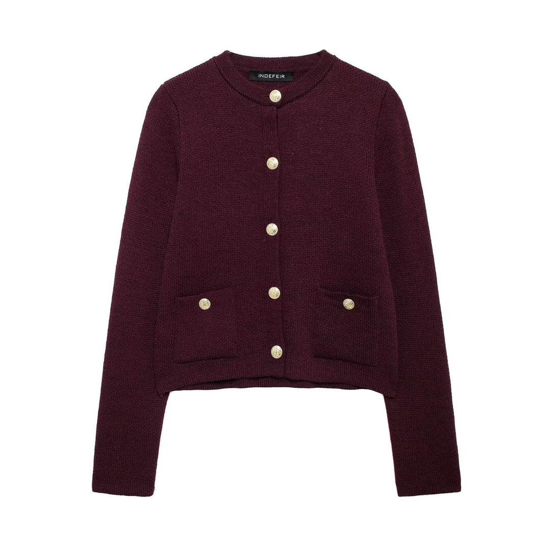 Damen Strickjacke mit schimmernden Knöpfen und Taschen Heidi-Mode