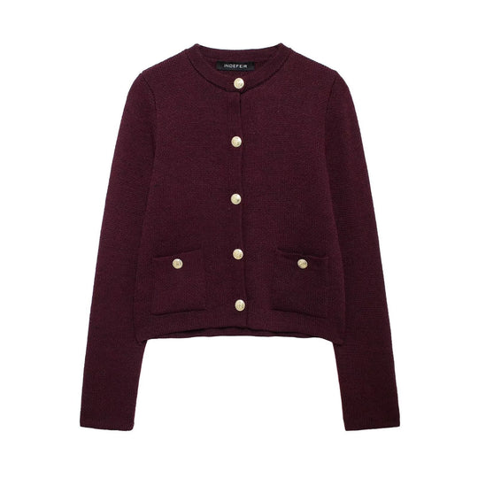 Damen Strickjacke mit schimmernden Knöpfen und Taschen Heidi-Mode