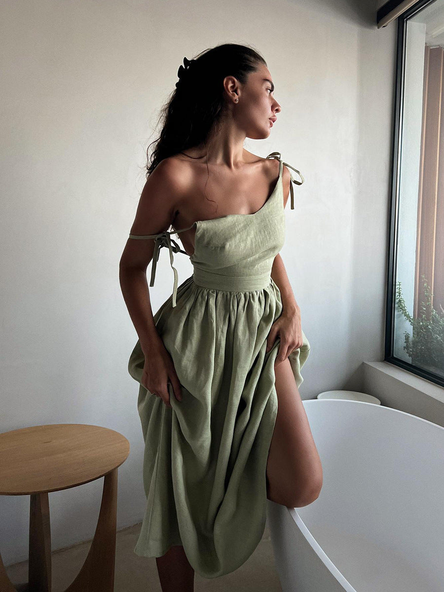 Damen Midi-Kleid aus leichtem Leinenstoff Heidi-Mode