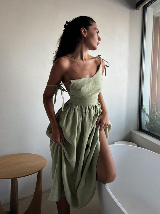 Damen Midi-Kleid aus leichtem Leinenstoff Heidi-Mode