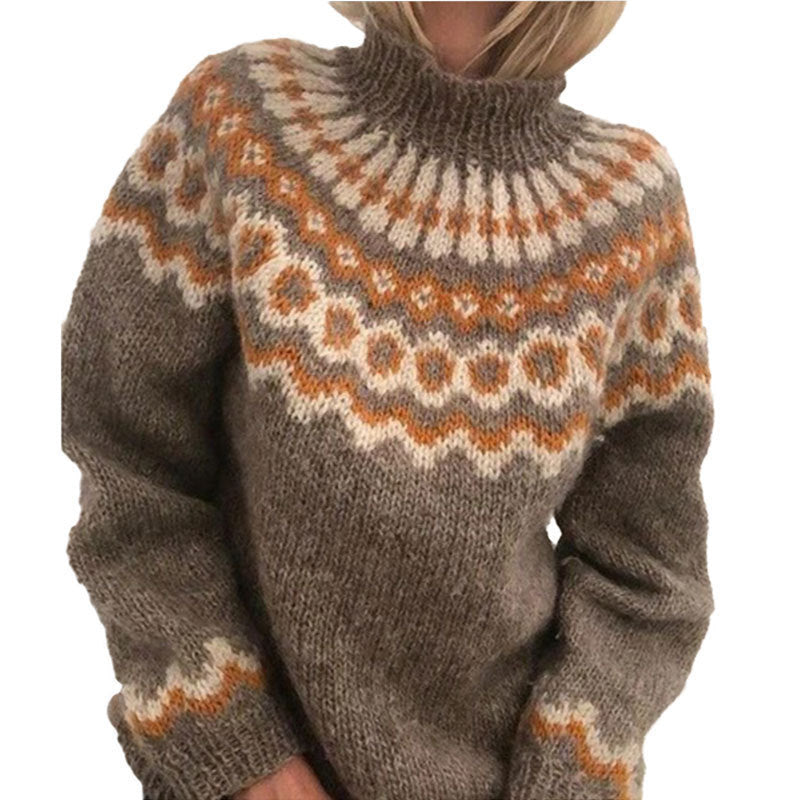Damen Kuscheliger Strickpullover mit außergewöhnlichem Norweger-Muster Heidi-Mode