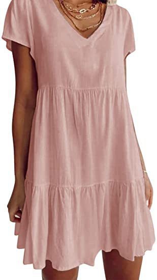 Damen lässiges und leichtes Sommerkleid mit V-Ausschnitt und voluminösem Rock Heidi-Mode