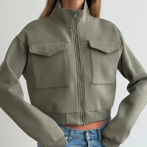 Damen cropped Jacke mit Reißverschluss und Taschen Heidi-Mode