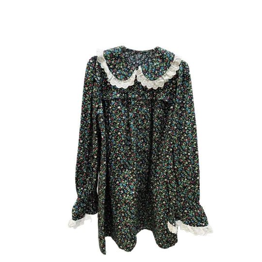 Damen Blusenkleid mit romantischen Spitzenakzenten und floralem Muster Heidi-Mode