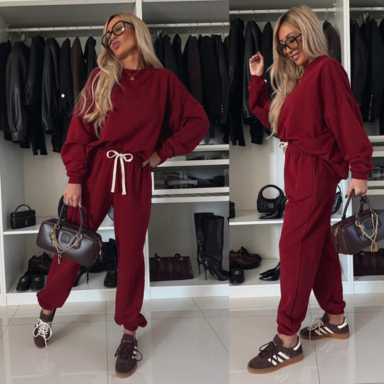Damen lässiges Freizeit-Loungewear-Set mit elastischem Bund und oversize Schnitt Heidi-Mode