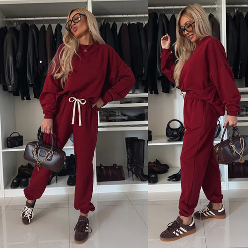 Damen lässiges Freizeit-Loungewear-Set mit elastischem Bund und oversize Schnitt Heidi-Mode