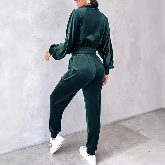 Damen lässiger Sportanzug mit elastischem Bund und Taschen Heidi-Mode