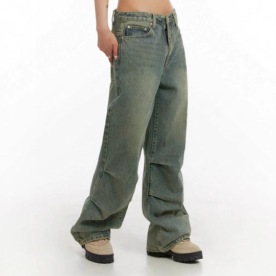 Damen Baggy-Jeans mit hohem Taillenbund und weiten Beinen Heidi-Mode