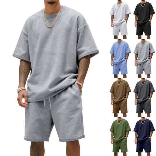 Herren Freizeit-Set mit bequemem T-Shirt und Shorts aus atmungsaktiver Baumwolle Heidi-Mode