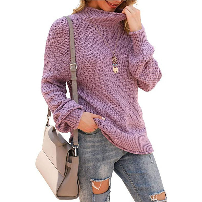 Damen Grobstrickpullover mit hohem Kragen und bequemen Ärmeln Heidi-Mode
