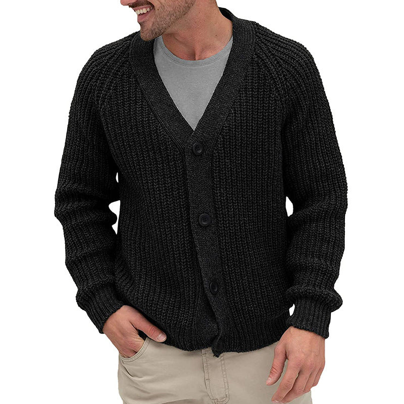 Herren modische Strickjacke mit tiefem V-Ausschnitt und strukturierter Oberfläche Heidi-Mode