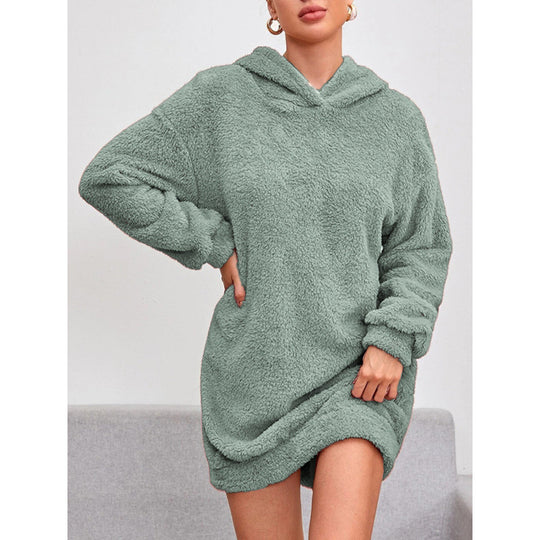 Damen Kuscheliger Oversize-Hoodiekleid aus weichem Fleece Heidi-Mode