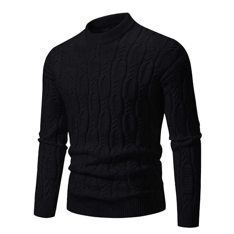 Herren Strickpullover mit modernem Zopfmuster und hohem Kragen Heidi-Mode