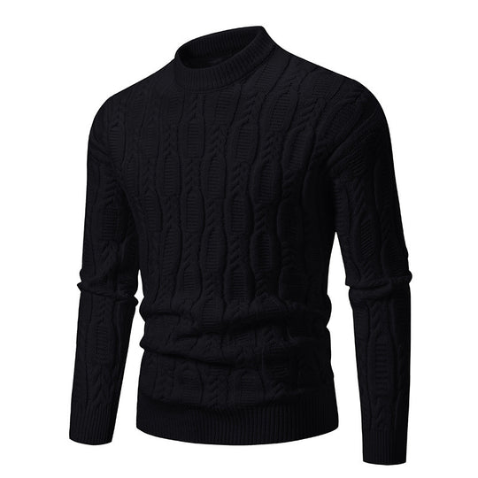 Herren Strickpullover mit modernem Zopfmuster und hohem Kragen Heidi-Mode