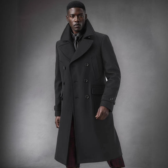 Herren eleganter Dufflecoat mit tiefem Revers und praktischen Taschen Heidi-Mode