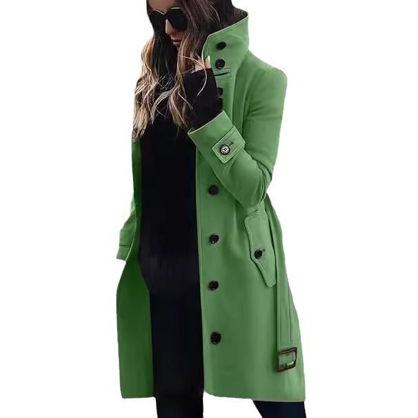 Damen eleganter Trenchcoat mit hohem Kragen und praktischen Taschen Heidi-Mode