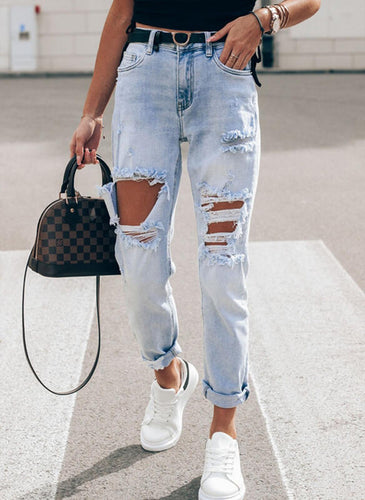 Damen Ripped Boyfriend Jeans im lässigen Vintage-Stil mit hohem Bund Heidi-Mode