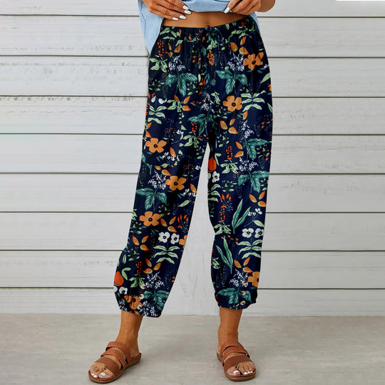 Damen lässige Pant mit floralem Druck und praktischen Knöpfen Heidi-Mode