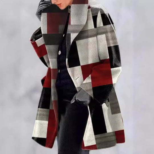 Damen modischer Karomantel mit oversized Schnitt und luxuriöser Textur Heidi-Mode