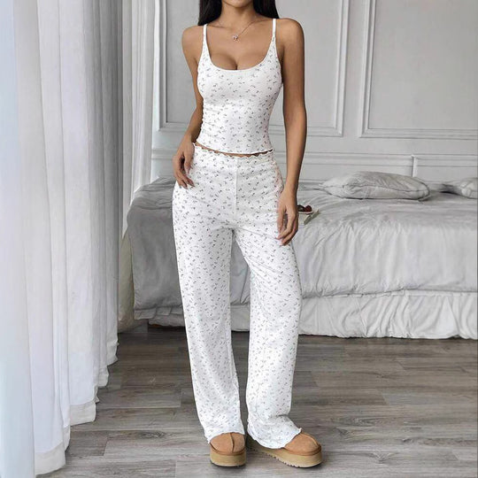 Damen Gemütliches Schlafanzug-Set mit verziertem Top und weiten Hosen Heidi-Mode