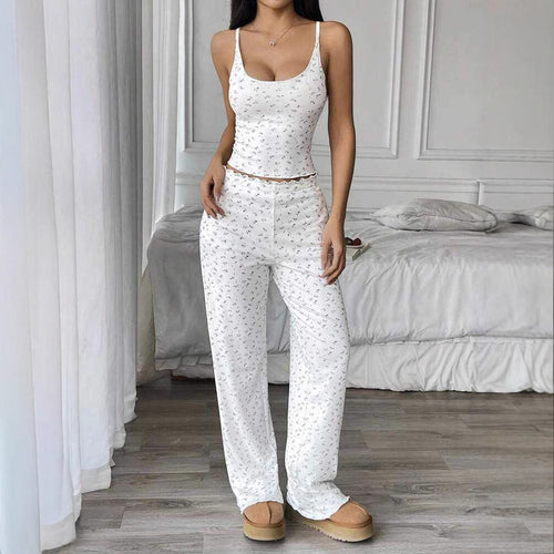 Damen Gemütliches Schlafanzug-Set mit verziertem Top und weiten Hosen Heidi-Mode