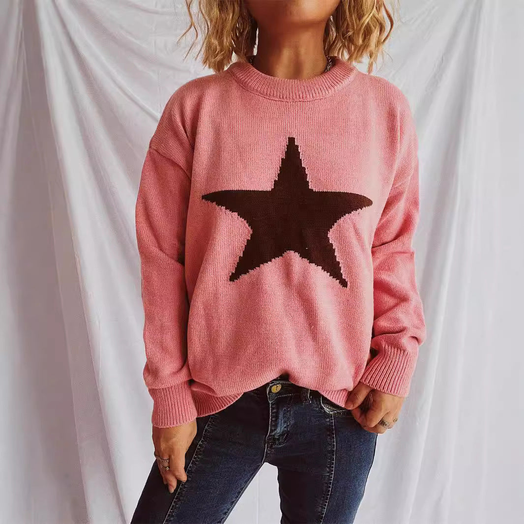 Damen lässiger Pullover mit auffälligem Sternmuster Heidi-Mode