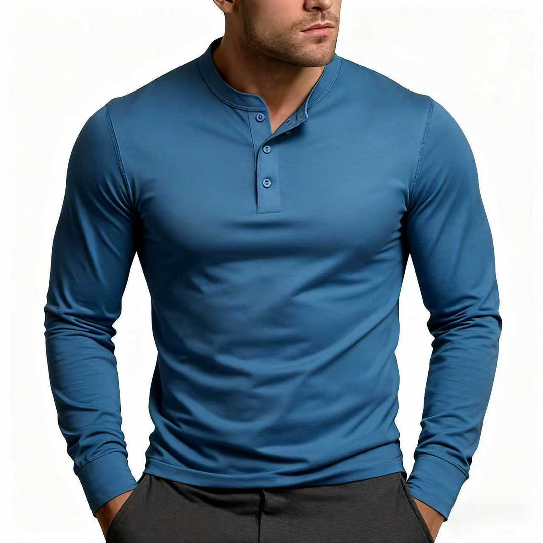 Herren Langarm-Henley-Shirt mit klassischem Knopfdetail und körpernaher Passform Heidi-Mode