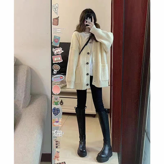 Damen Grobstrick-Cardigan mit Taschen und weichem Schnitt Heidi-Mode