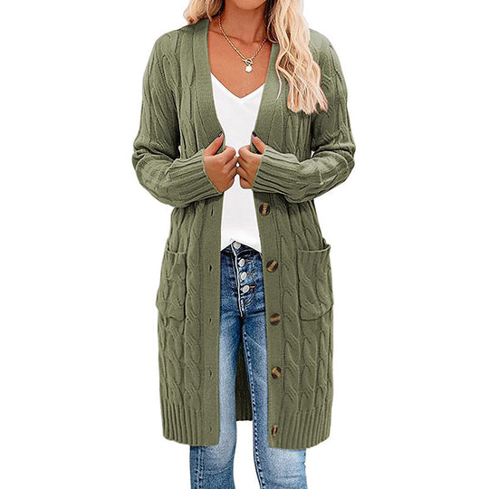 Damen Grobstrick-Cardigan mit dekorativen Knöpfen und praktischen Taschen Heidi-Mode