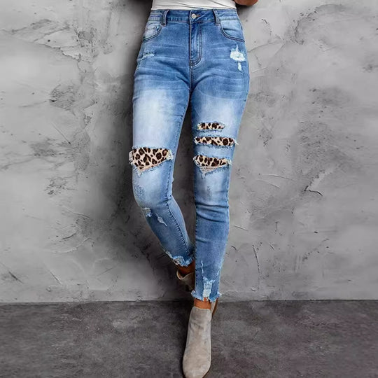 Damen Jeans im modernen Destroyed-Design mit aufregenden Tiermustern Heidi-Mode